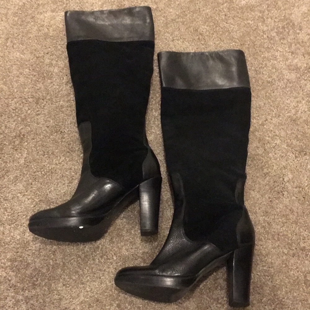 Black Steven-Steve Madden leather and suede boots